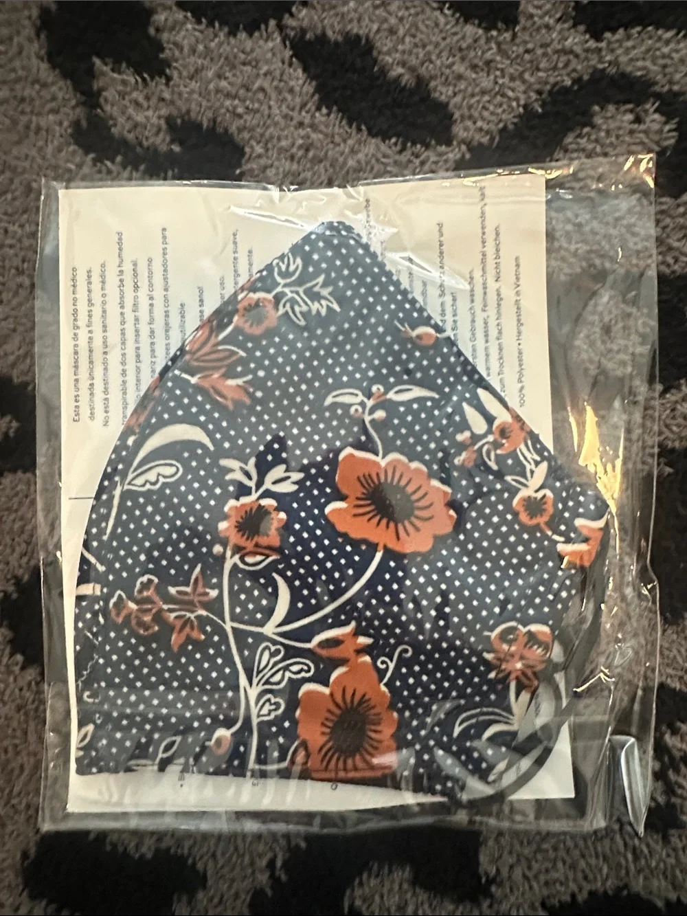 Tory Burch Navy and Orange Floral Face Mask